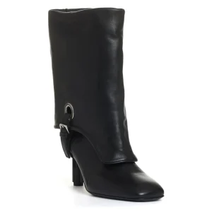 stivaletto con risvolto tacco 70 mm nero