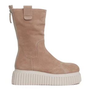 stivaletto fondo bianco in camoscio beige