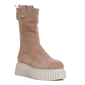 stivaletto fondo bianco in camoscio beige