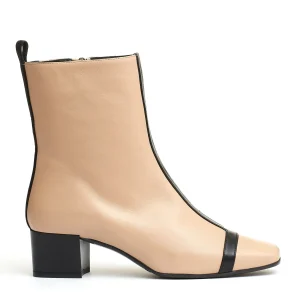 stivaletto pelle beige e nero tacco 40 mm