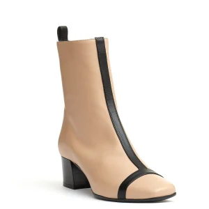 stivaletto pelle beige e nero tacco 40 mm