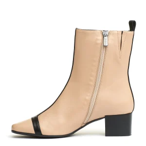 stivaletto pelle beige e nero tacco 40 mm